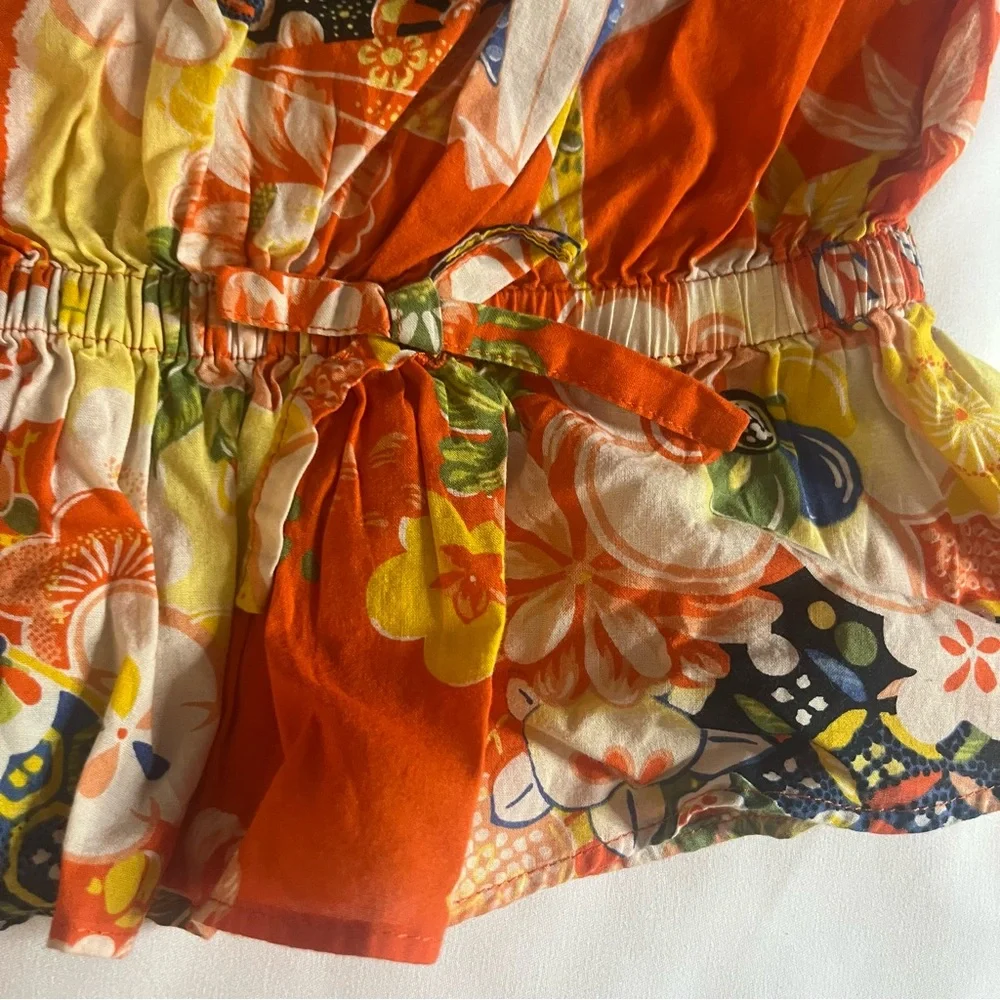 Ralph Lauren Kids Orange Floral Short Sleeve Peplum Cotton‎ Top Sz 3T